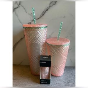 Starbucks  2023 Summer Jeweled Pearl Pink Green Venti 16&24oz + keychain